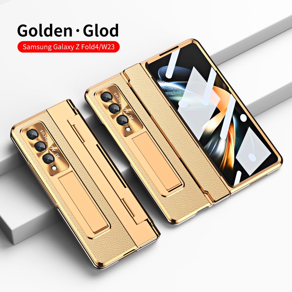 Plating Clear Armor Hinge Case for Samsung Galaxy Z Fold 6 5 4 3 with Touch Pen 360 Full Protector Shockproof Kickstand Cover