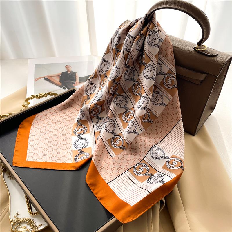 Simulation Silk Scarf 70Cm Small Square Scarf Versatile Silk Scarf Decorative Scarf Scarf Scarf Old Flower Letter Silk Scarf