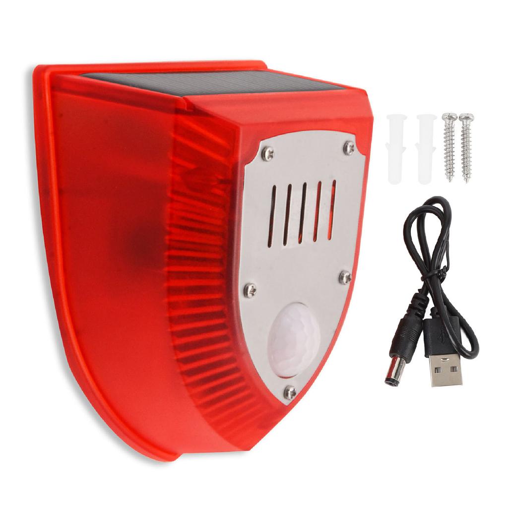 Sound and Light Alarm Solar Or DC Charging Induction Audible Visual Alarm Deterrent Device for Home