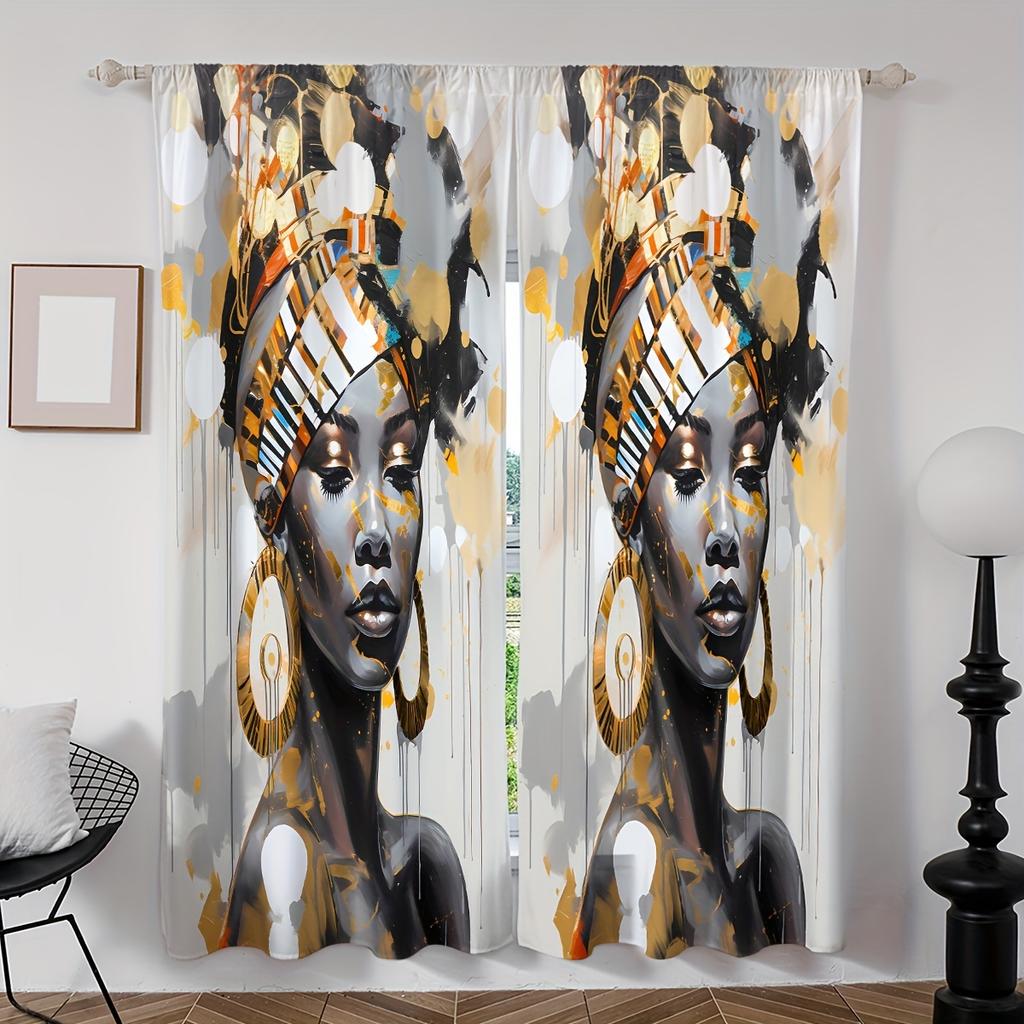 2-teiliges Set Elegante Marmoroptik Frau Digitaldruck Vorhänge Stangentasche für Wohnzimmer Schlafzimmer Fenster Klassische Heimdekoration