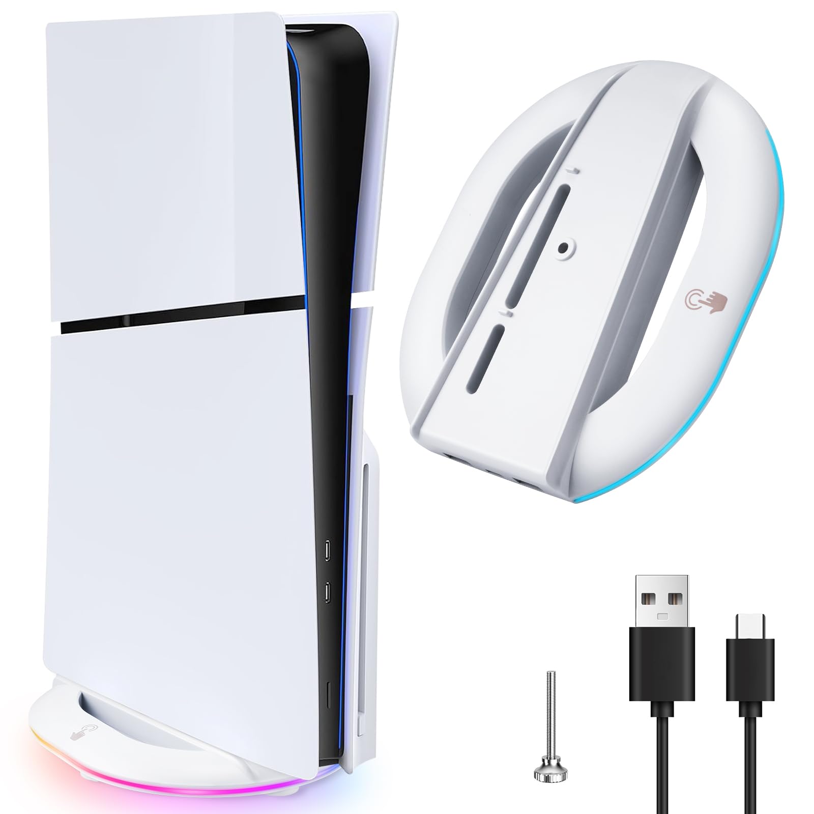 

with the new PS5 PS5 slim vertical 14 adjustable RGB lighting improved heat 2 USB fixing USB new PS5 Japanese instructions [Compatible Pro/slim] білий