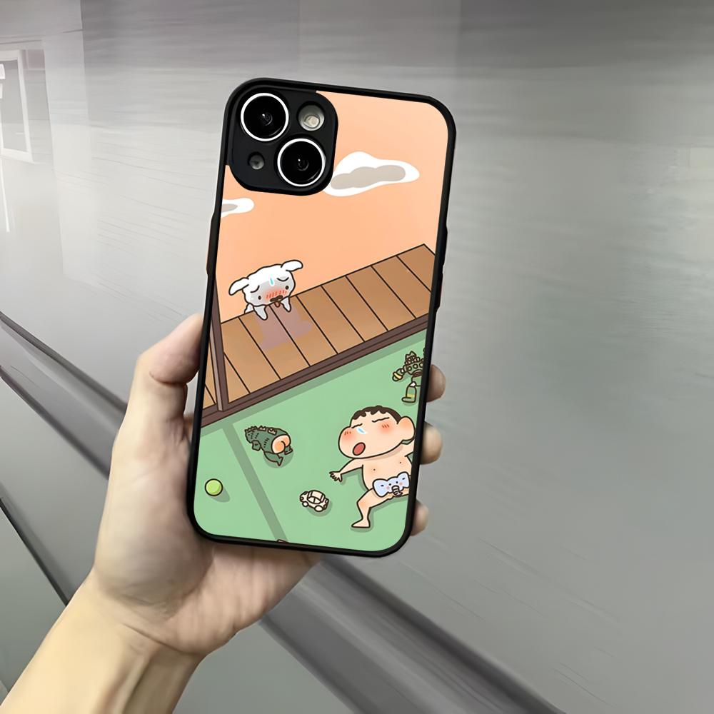 Cute C-Crayon S-Shinchan Clear Phone Case For Iphone 17 16 15 14 13 12 Pro Max Xr Air Plus Skin Feel Black Hard Shell Cover