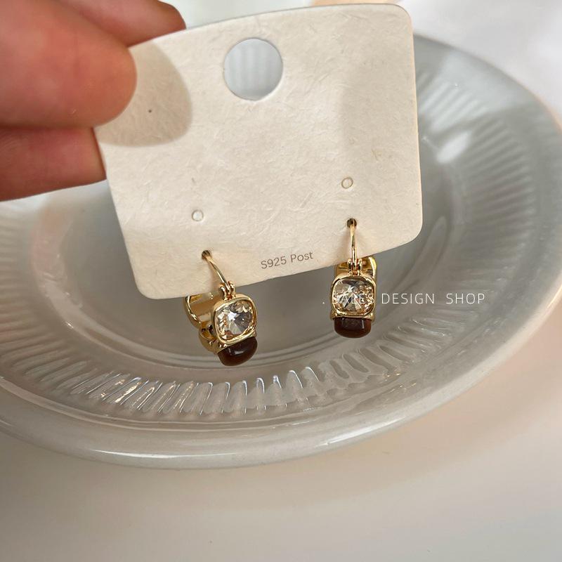 Французские Ретро Круглые Серьги из Хрусталя с Тигровым Глазом: Осенне-зимние позолоченные медные серьги-кольца для женщин