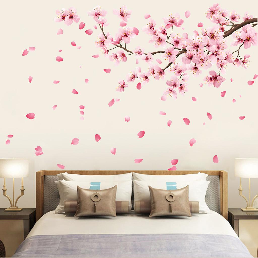 Peach Blossom Falling Branch Wall Sticker Living Room Entrance TV Wall Decoration Self-Adhesive Home Decor