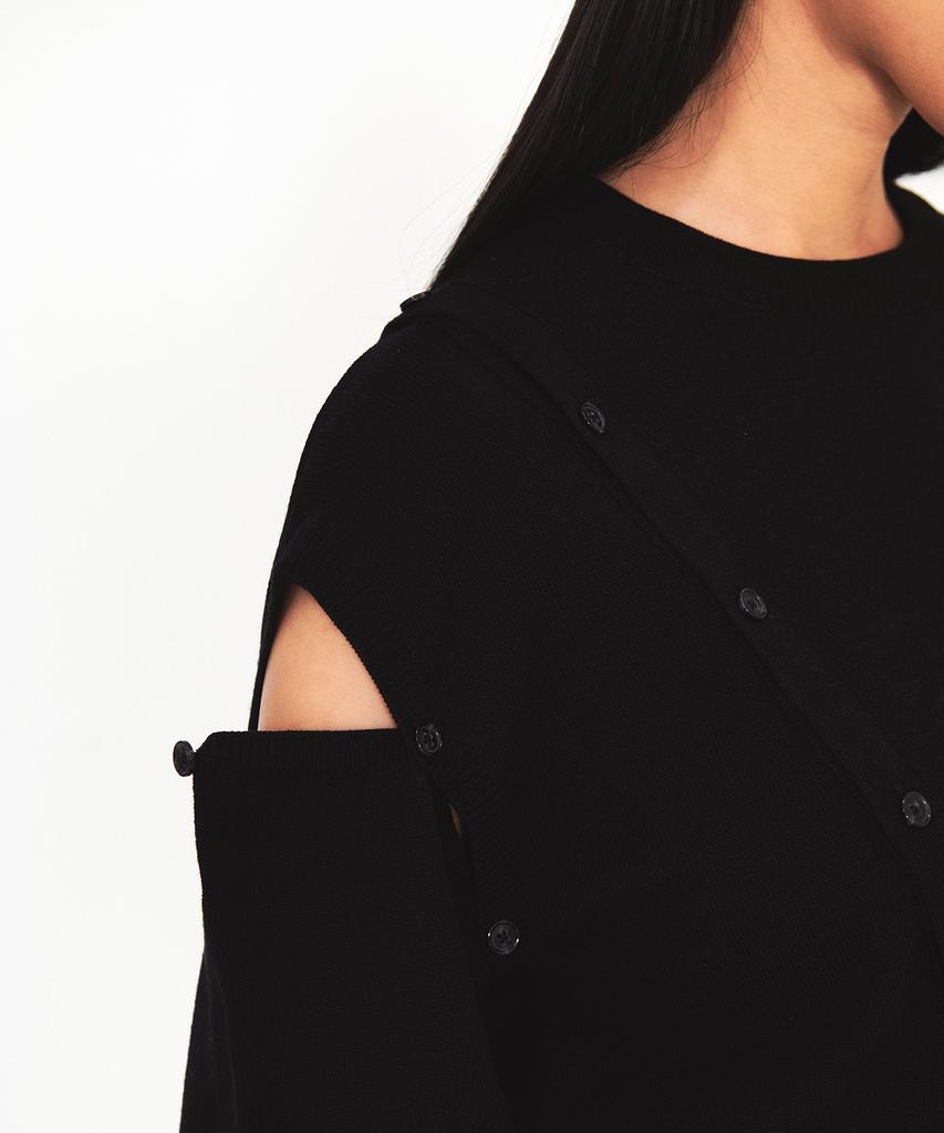 Daiaegeuneol Crop Button Knit Top (Black)