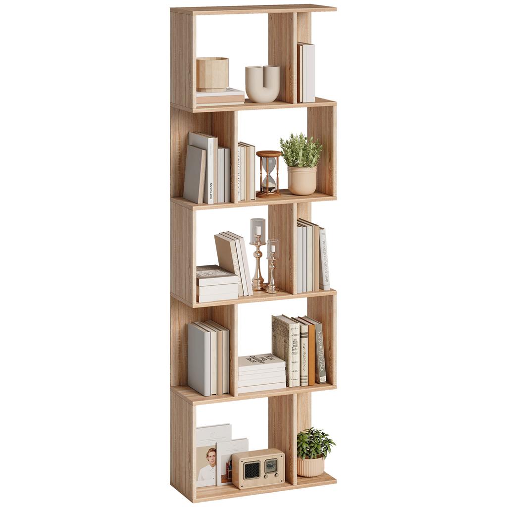 5 Tier Bookshelf S Shaped Storage Shelf With Shelves 60 X 24 X 184.5 Cm Natural Wood Effect