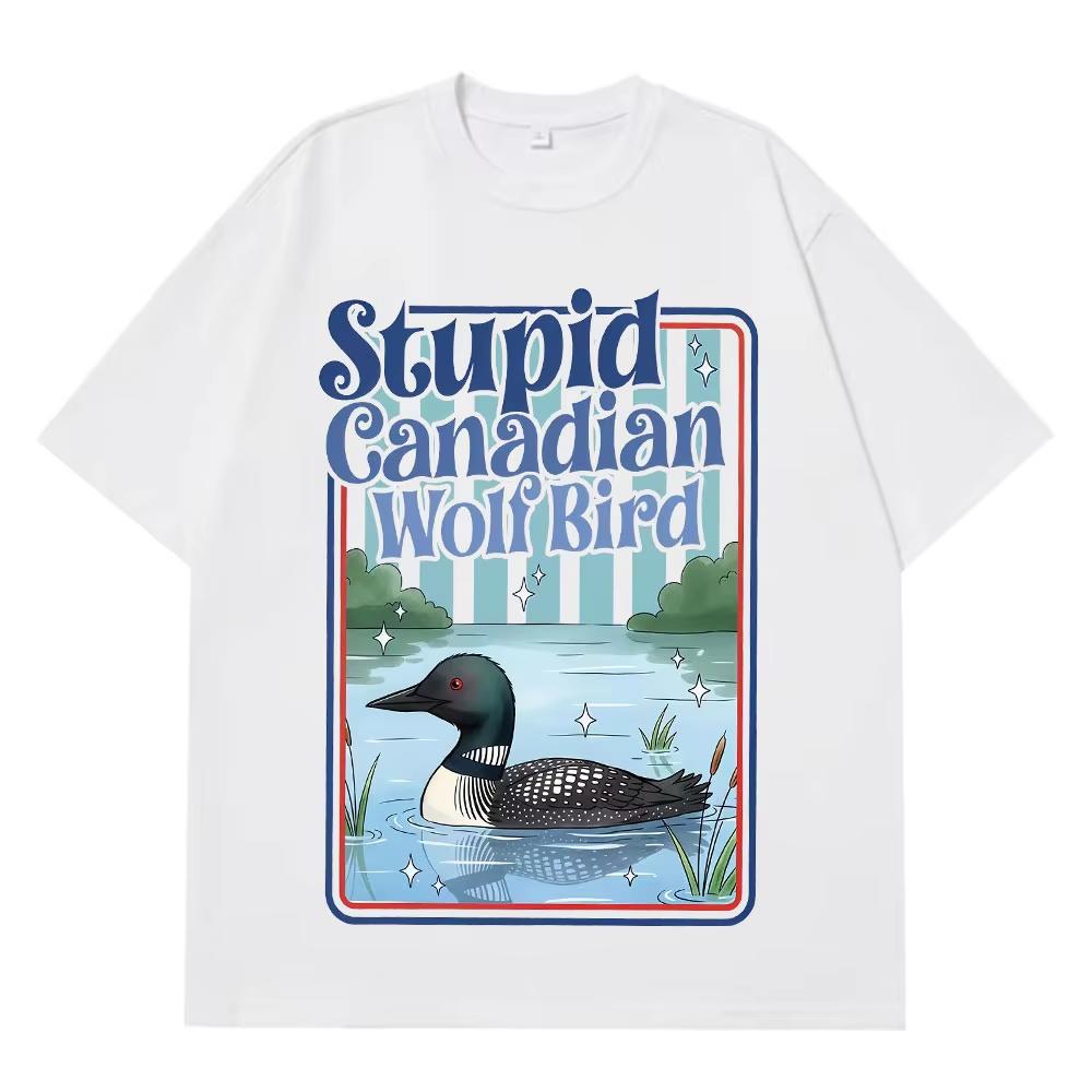 2026 FrühlingSommer Dummer Kanadischer Wolf Vogel Lustiger Emoji Aufdruck Mode Baumwoll-T-Shirts für Herren und Damen