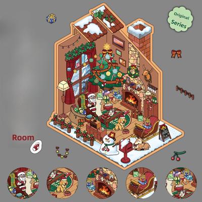 Stickers Scène de Noël, Cadeau de Noël Maison Amusante et Anti-stress Collage Maison Miniature Scène Monde