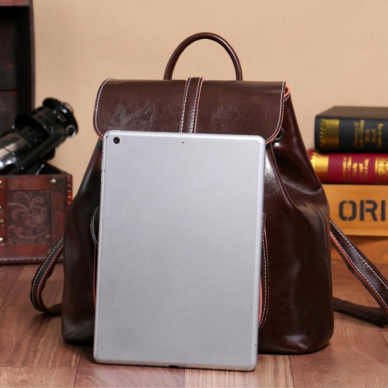 Women's Fashion Trend Leather Backpack Leisure Travel Oil Wax Soft Leather Small Backpack