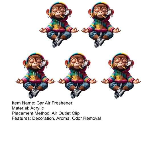Auto Lufterfrischer Clips Niedlicher Affe Acryl Auto Lüftungsklemme mit Duftschwamm 2D Klimaanlagen Clip Dekoration für Armaturenbrett Neuheit Geschenk für Auto
