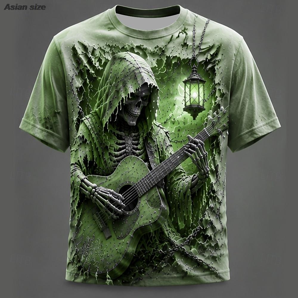 Halloween Men's Skull Bone T Shirt Short Sleeve T shirt 3D Print Crew Neck Shirt Gothic Street Dark Party All Seasons Clothing