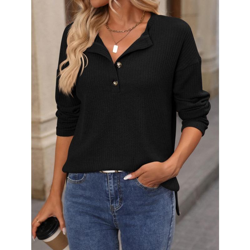 New Autumn and Winter Independent Station Loose Casual Pit Strip Long-sleeved Button T-shirt S