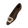 French inner heightening suede rhinestone single shoes women's shoes 2025 new autumn and winter temperament pointed evening commuter shoes