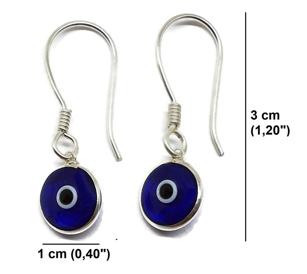 Mystic Jewels 925 Sterling Silver Drop Earrings Round Turkish Eyes for Good Luck -