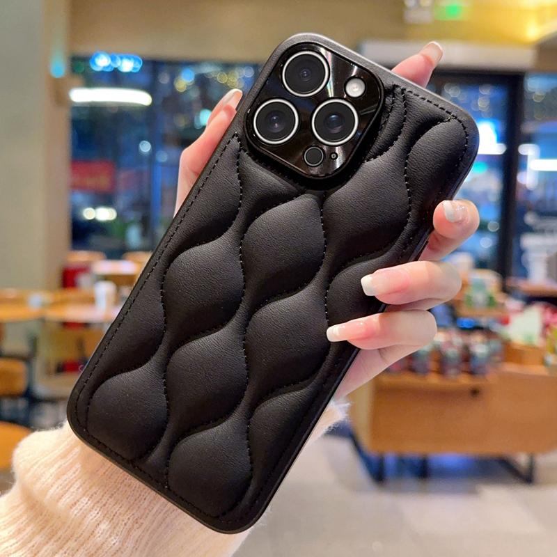 

For iPhone 15 Pro Case Creative Chic Gourd Texture Leather+TPU Phone Cover Black