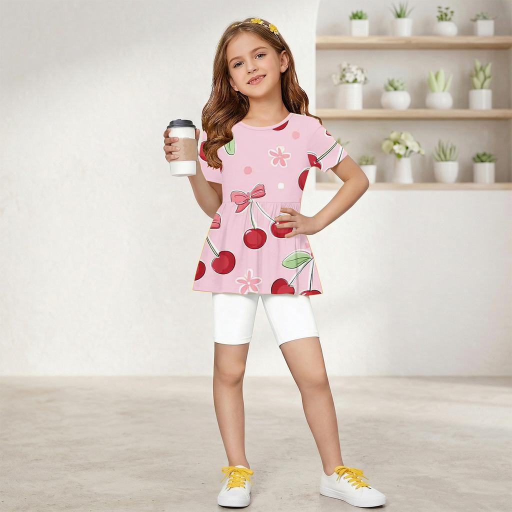 Girls Summer Outfit Short Sleeve Peplum Top with Ruffle Hem and Matching Shorts Set Lightweight Breathable Fabric Comfortable Fit