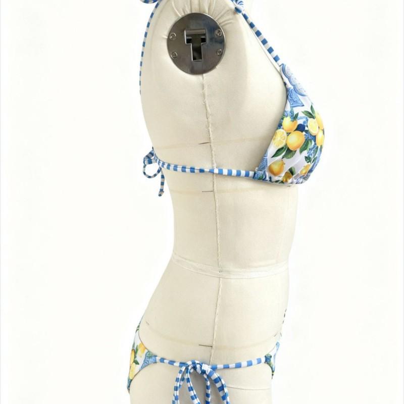 Costume da Bagno Stampato Diviso Donna Con Imbottitura sul Seno Bikini Sexy Set Limone