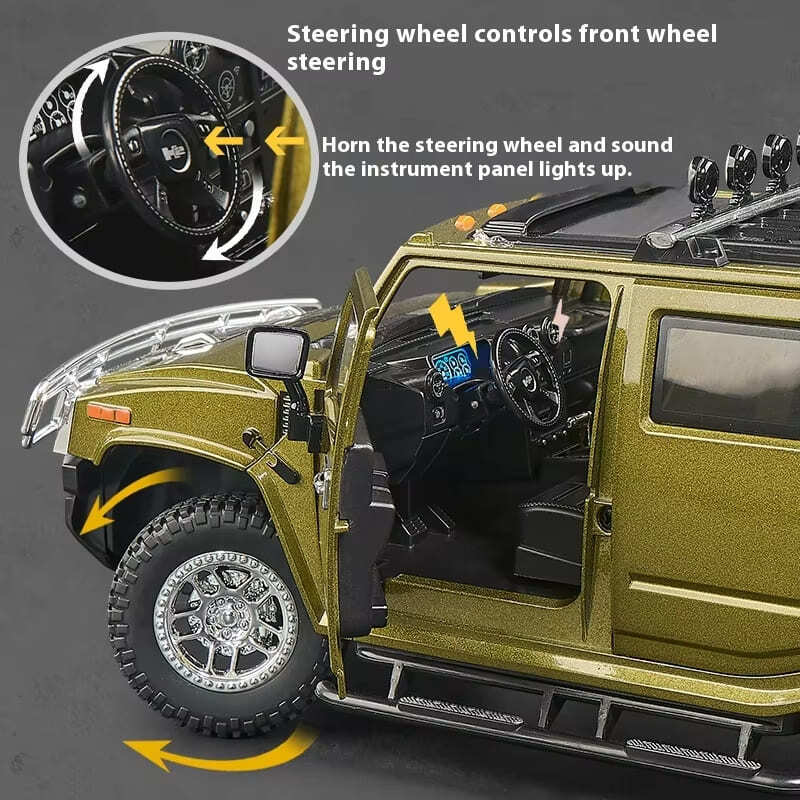 Simulácia 1:18 Hummer H2 Alloy Terénne vozidlo Kovový model odlievaný pod tlakom Domáce Ozdoby v interiéri Zvuk a svetlo Stiahnutie Detského Toy Boy Darček k narodeninám