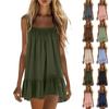Women's Summer Casual Beach Dress Sleeveless Spaghetti Strap Loose Fit Comfortable Mini Dress with Ruffle Hem for Daily Wear