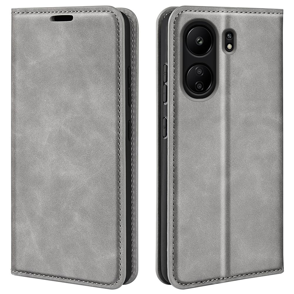 

For Xiaomi Redmi 13C 4G/Poco C65 4G Case Leather Magnetic Skin-touch Smart Phone Cover Grey