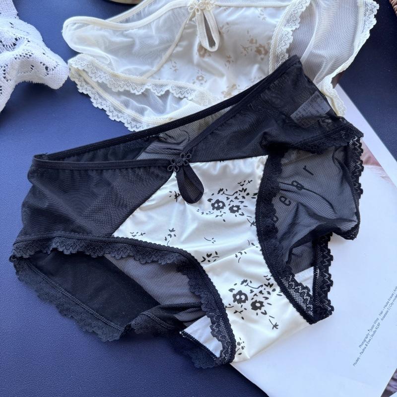 Damska Wiosenno-Letnia Bielizna w Stylu Narodowym, Seksowna Siateczka, Lodowy Jedwab, Głęboki Dekolt V, Niski Stan