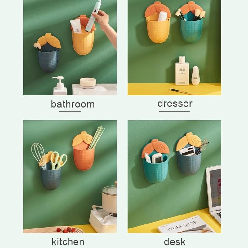 Toilet Punch-free Organizer Corn Storage Rack Bathroom Washstand Toothbrush Tube Toothpaste Storage Box Mask Storage Shelf