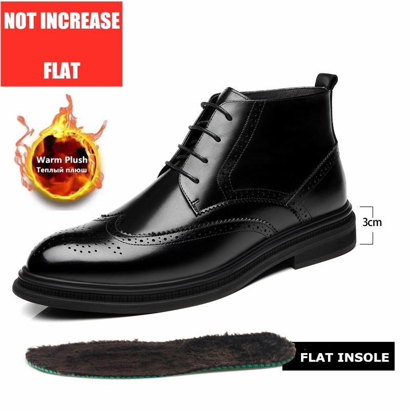 Autumn Winter Man Platform Boots Warm Height Increasing Boots Men Brogues Leather Shoes High Heel Shoes Male Elevator Boots