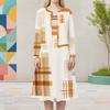 Women Plus Size Printed Two Piece Dress Set Round Neck Long Sleeve Cropped Cardigan Sleeveless Dress