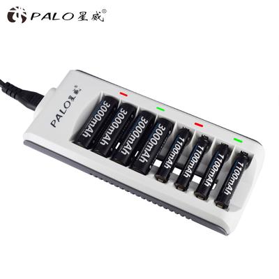 PALO Caricabatterie rapido Caricabatterie intelligente con display LED a 8 slot Caricabatterie AAA AA Caricabatterie per batterie ricaricabili Ni-MH Ni-CD AA AAA