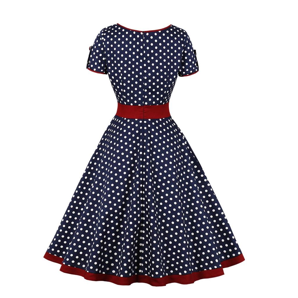 Dámské Vintage šaty Puntíky Rockabilly Koktejl Swing Šaty Jarní Letní Šaty Krátké Rukávy