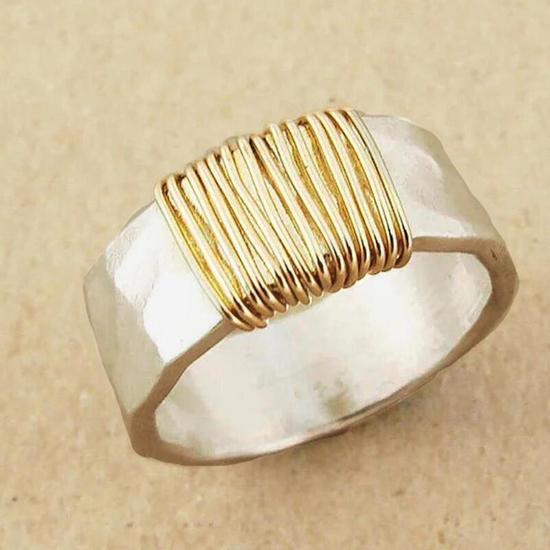 CopperIrregular Textured Rings Two Tone Gorgeous Glossy Finger Accessories for Women Elegant Jewelry Gifts