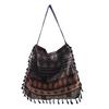 Women'S Canvas Bag Ethnic Style Shoulder Bag Cotton Linen Handbags Fashion Fringed Shoulder Bag Literary Style Large Capacity Handbags
