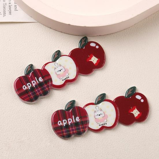 2Pcs Girl Hairpin Plaid Design Childlike Fruit Shape Acrylic Hair Clips Side Bang Hair Pin New Year Hair Accessories