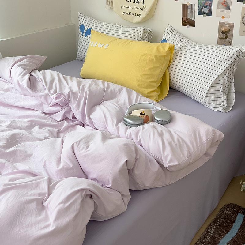 INS Purple Bedding Set Girls Soft Washed Cotton Embroidery Bed Sheet Set Queen King Size Duvet Cover Set With Pillowcases