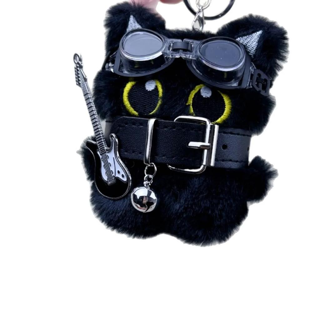 Cute Black Cat Plush Cartoon Kitten Toy Keychain Stuffed Doll Pendant Car Key Backpack Decoration