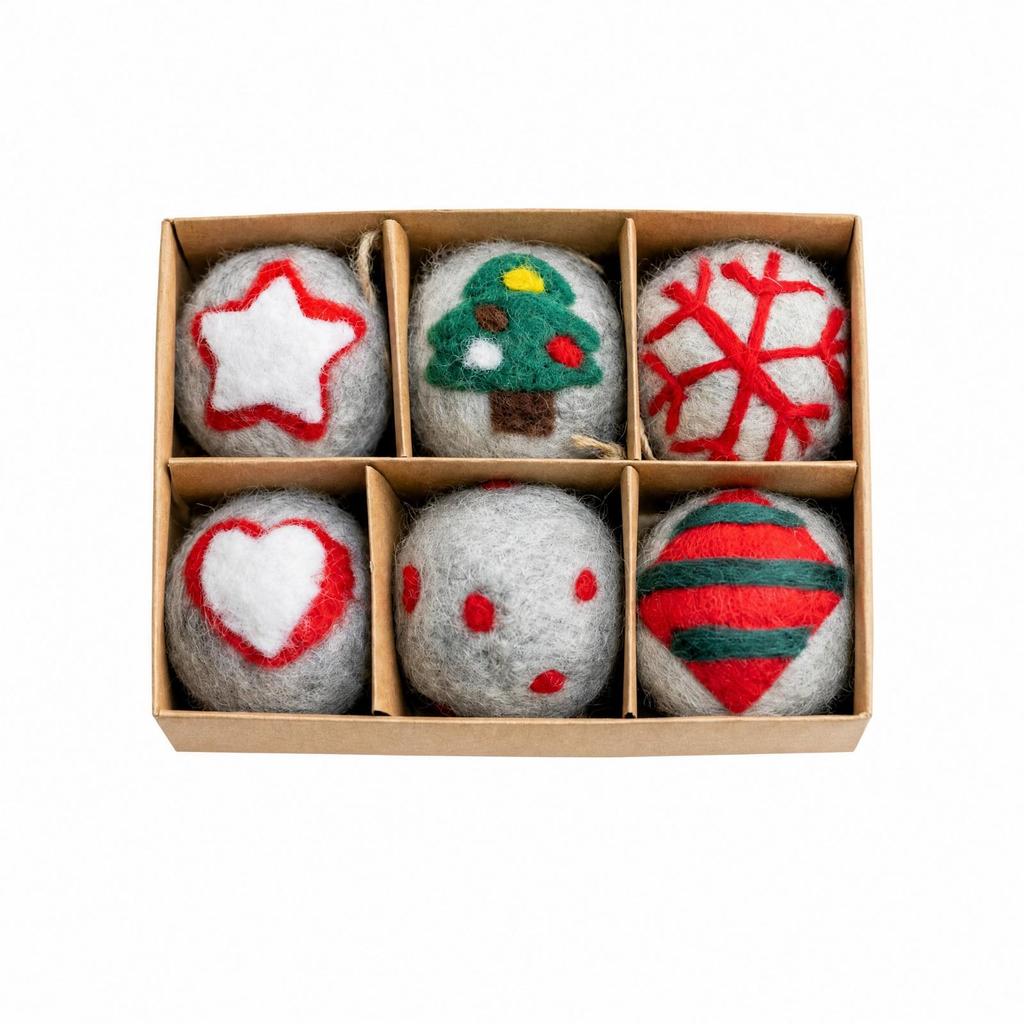 6 Pieces Felt Christmas Tree Ornament Embroidered Ball with