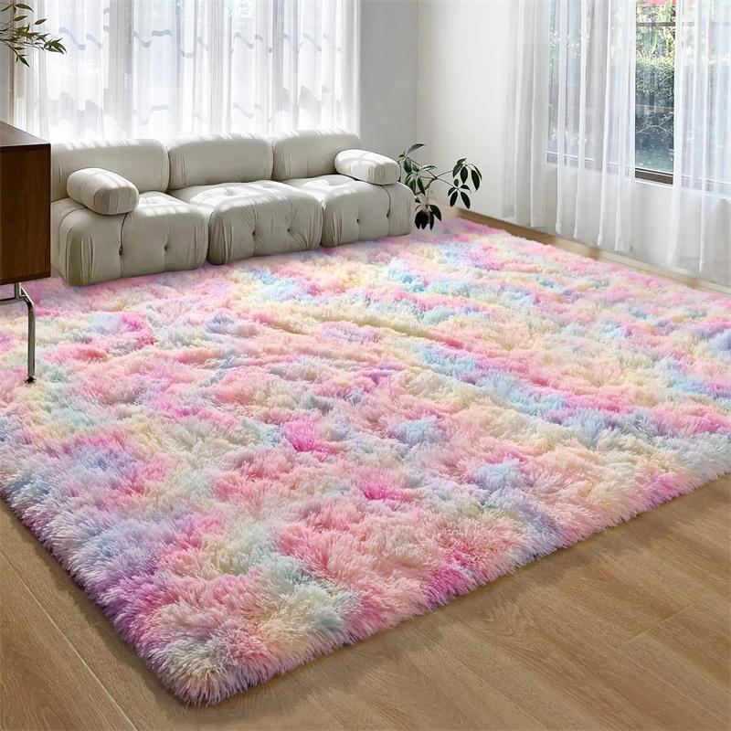 Rainbow Fluffy Carpet Shaggy Fuzzy Rugs for Bedroom Fluffy Furry Big Rug Hallway Entrance Door Mats Teen Room Decoration Carpet
