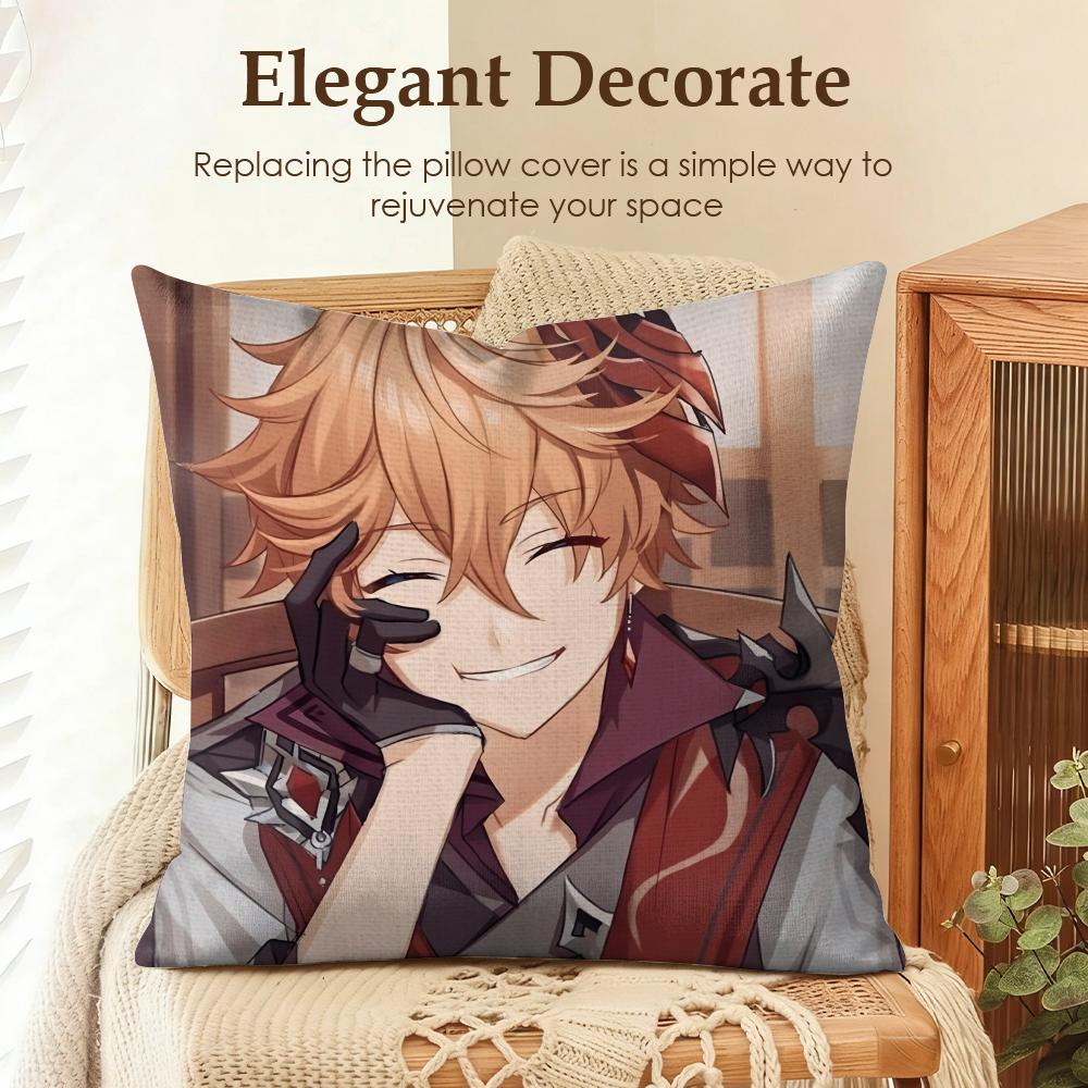 

Tartaglia Genshin Impact cute Cushion Cover Natural Linen Organic Fabric DoubleSided Printing Sofa Home Decor Gift Pillow Case 30x30cm