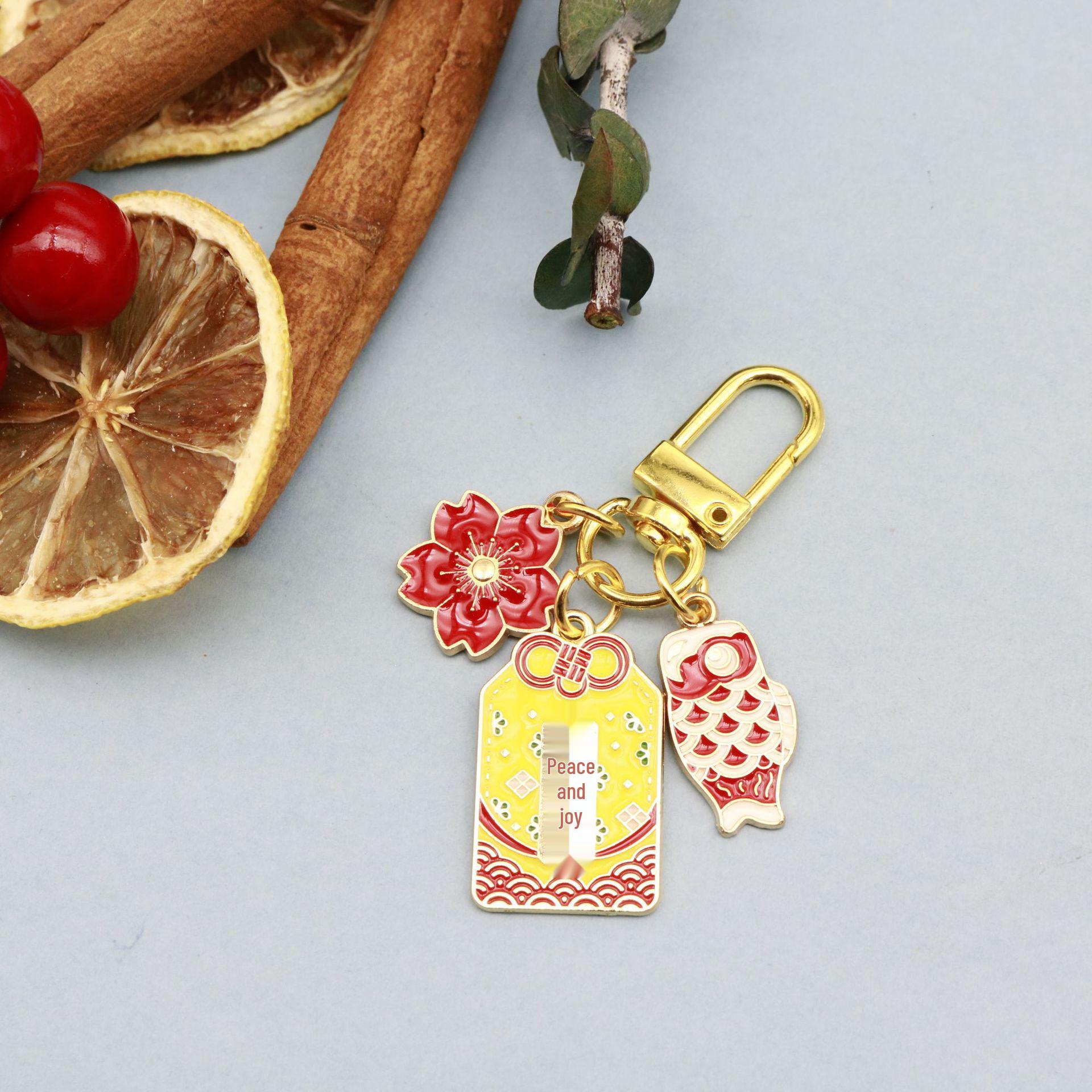Amulet Plate: Peace & Joy Pendant Keychain - Creative Chinese Style Ornament for Students