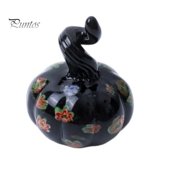 Halloween Pumpkin Ornament Hand Blown Glass Figurine, Mini Thanksgiving Fall Season Decoration Statue, Faux Crystal for Harvest Colorful