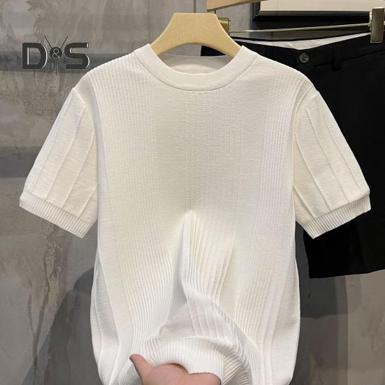 Letní spodní tričko Pletené Pruhované Krátký rukáv Pružné Jednobarevné Kulatý výstřih Denní top Pulovr Cvičební Gym tričko