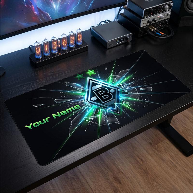Tappetino per Mouse Grande Personalizzato Borussia Mönchengladbach, Stampa Testo Nome Personalizzato, Tappetino da Scrivania Antiscivolo con Logo Calcio, Regalo per Gamer