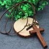 Car Hanging Ornament Handmade Cross Necklace Metal Tags Religious Wood Cross Necklace Deep Brown Catholic Crucifix Pendant Chain
