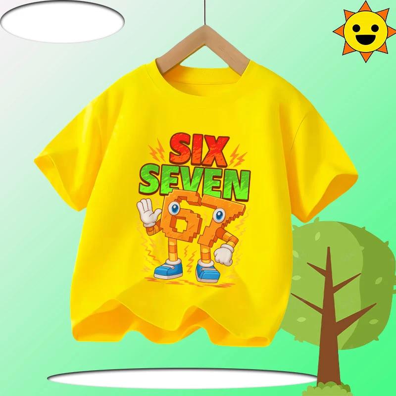 67 Brainrot Children 100% Polyester T-Shirt Boys' Sports Shirt Girls' Casual Top Summer Short Sleeve Personalized Cartoon Print
