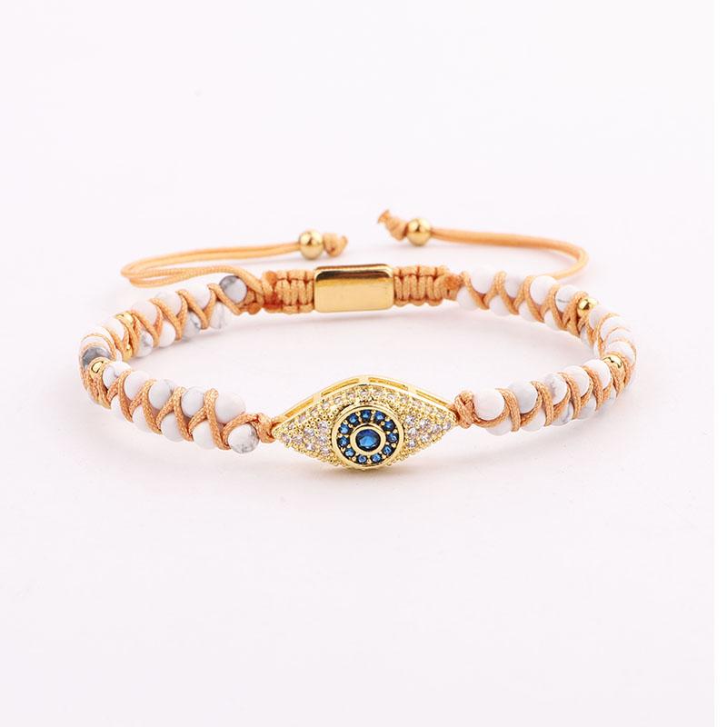High Quality New Fashion Cute Design CZ Micro Pave Blue Eye Charm Small Gemstone Handmade Macrame Friendship Cord Bracelet Women