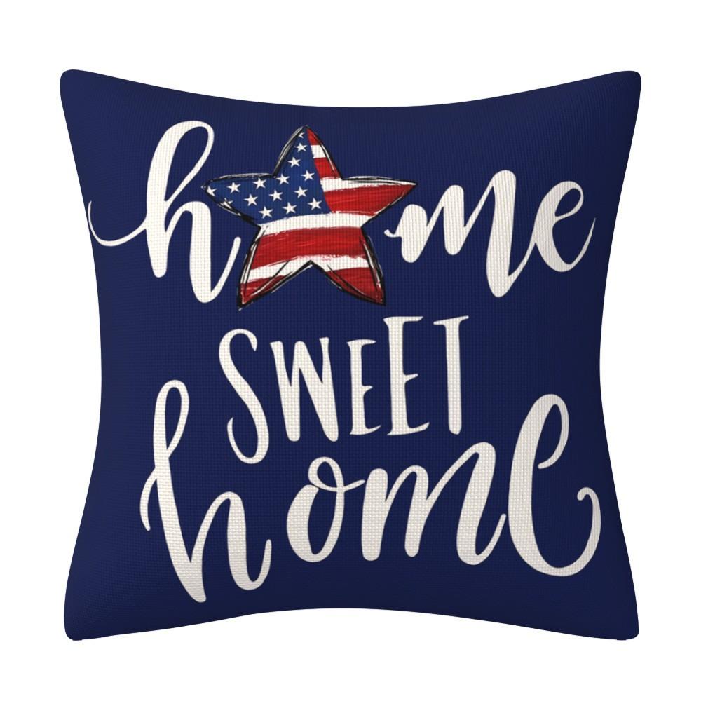 American Flag Star Pillow Case - Home Sweet Home Cotton Linen Cushion Cover Decorative Cushion For Sofa Bedroom