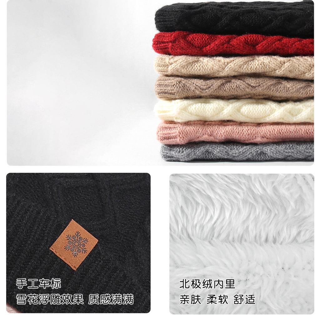 Hat, scarf and gloves three-piece set, winter outdoor riding scarf double-layer fleece and thicker, knitted hat