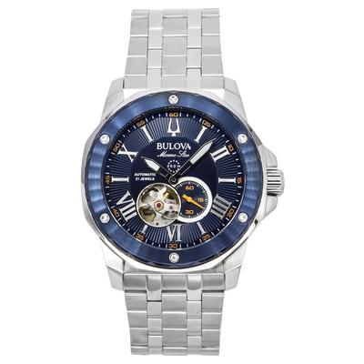 Marine Star Stainless Steel Open Heart Blue Dial Automatic 21 Jewels 98A302 200M Men's Watch