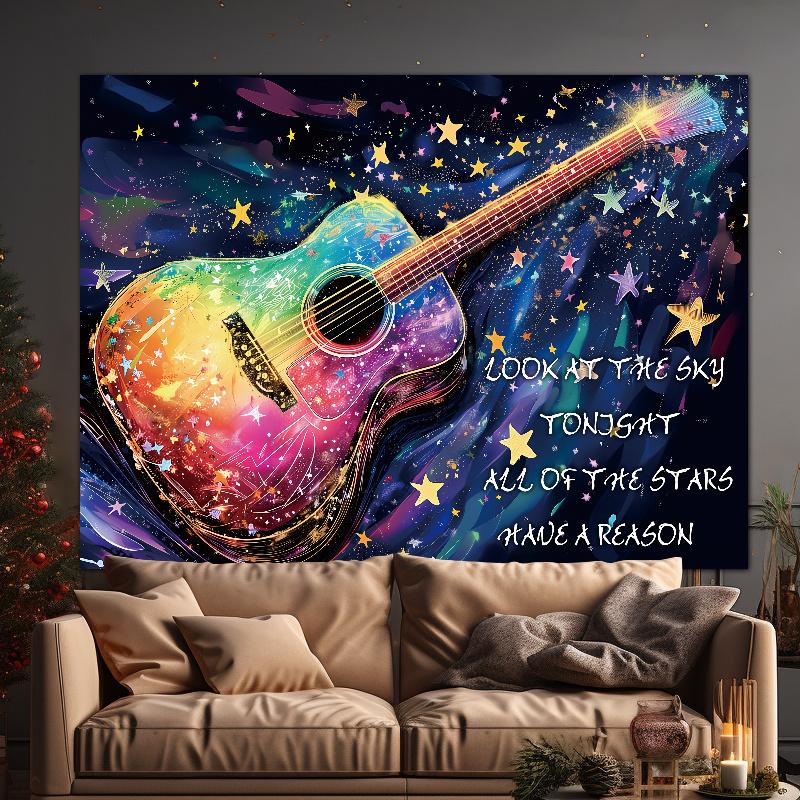 Starry Guitar Tapestry Cosmic Music Wall Art for Bedroom or Living Room Large Decorative Hanging Add Magical Vibes