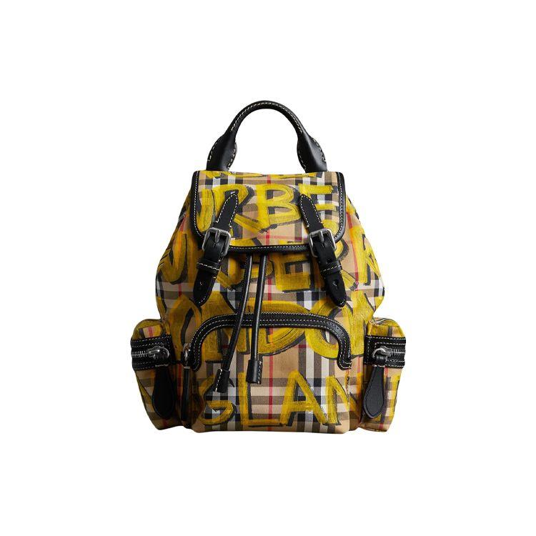 

Burberry Classic Check Yellow Graffiti Leather Backpack Women Backpack Brown 4075833 Basic Set (Bag+Dust Bag)
